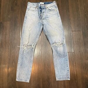 Agolde Women's Light Blue Distressed High Rise Jeans